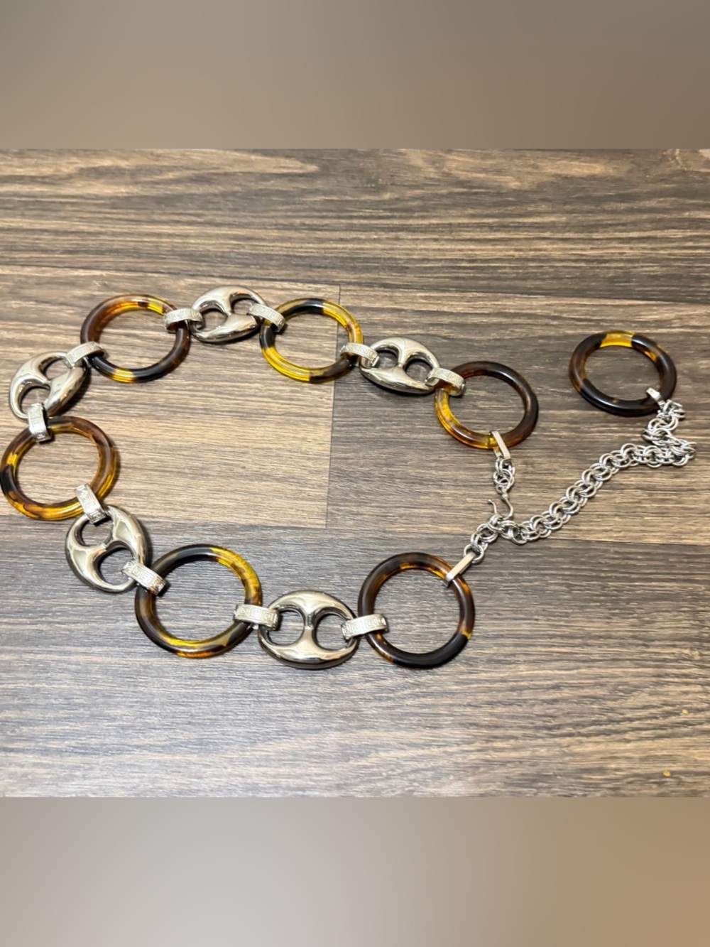 Tortoiseshell-Link Statement Belt - Brown/Gold Accent